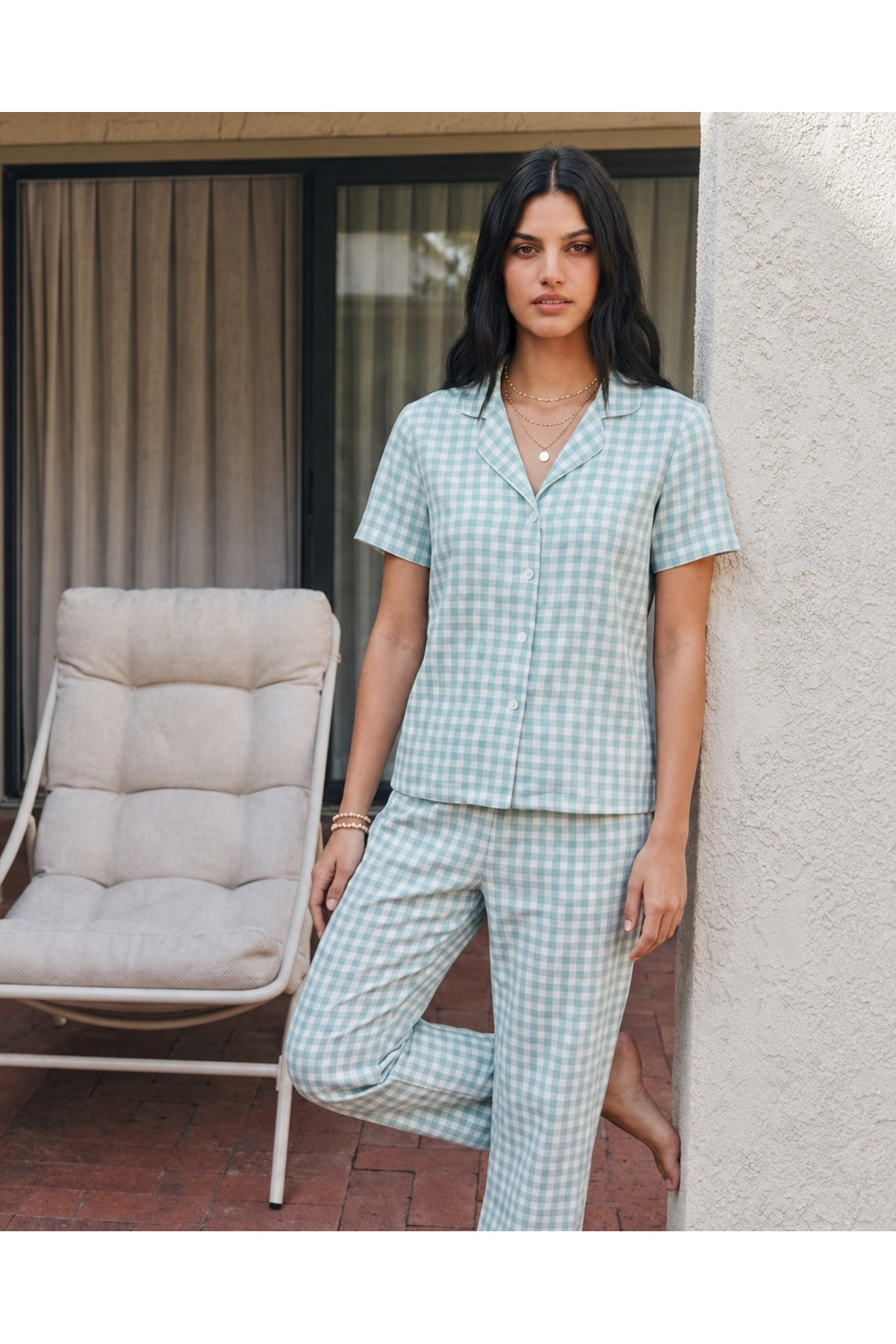 Viskon Karışım Homewear Su Yeşili Pijama Takımı 5