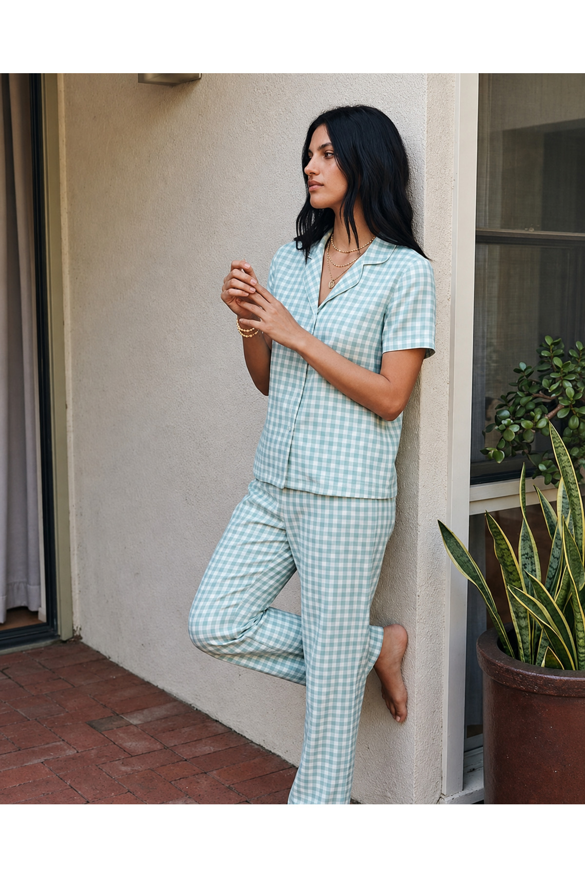 Viskon Karışım Homewear Su Yeşili Pijama Takımı 6