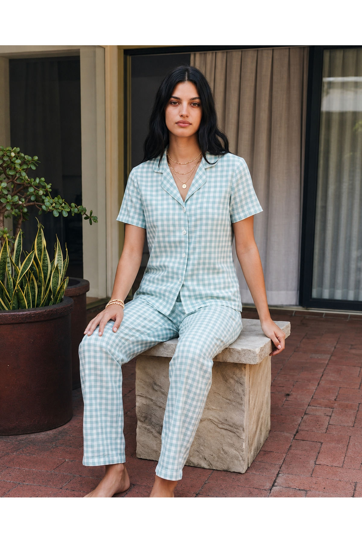 Viskon Karışım Homewear Su Yeşili Pijama Takımı 3