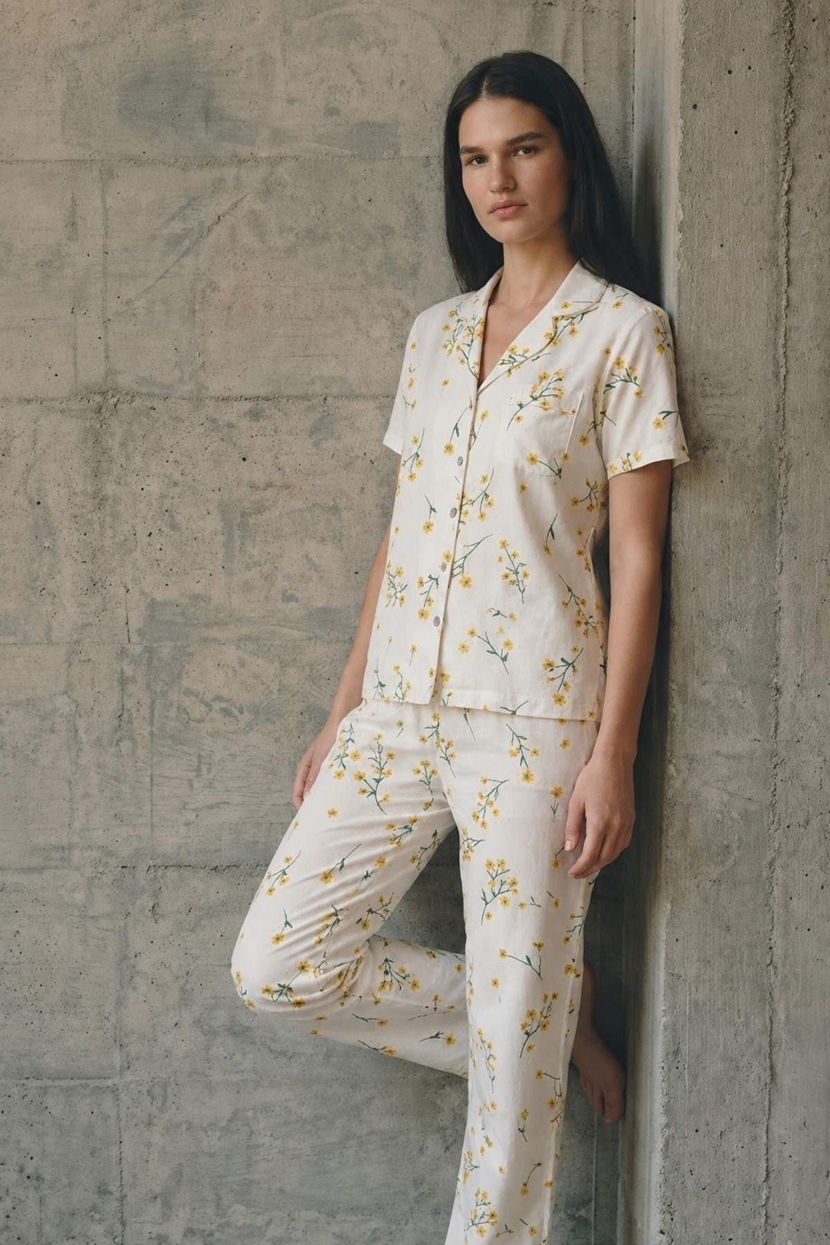 V Yaka Düğmeli Casual Çok Renkli Pijama Takımı 5