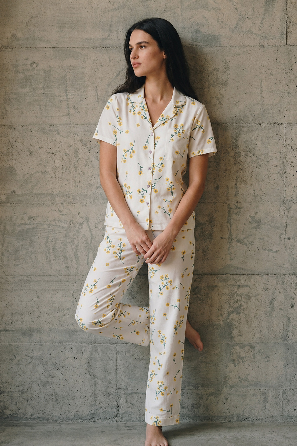 V Yaka Düğmeli Casual Çok Renkli Pijama Takımı 6