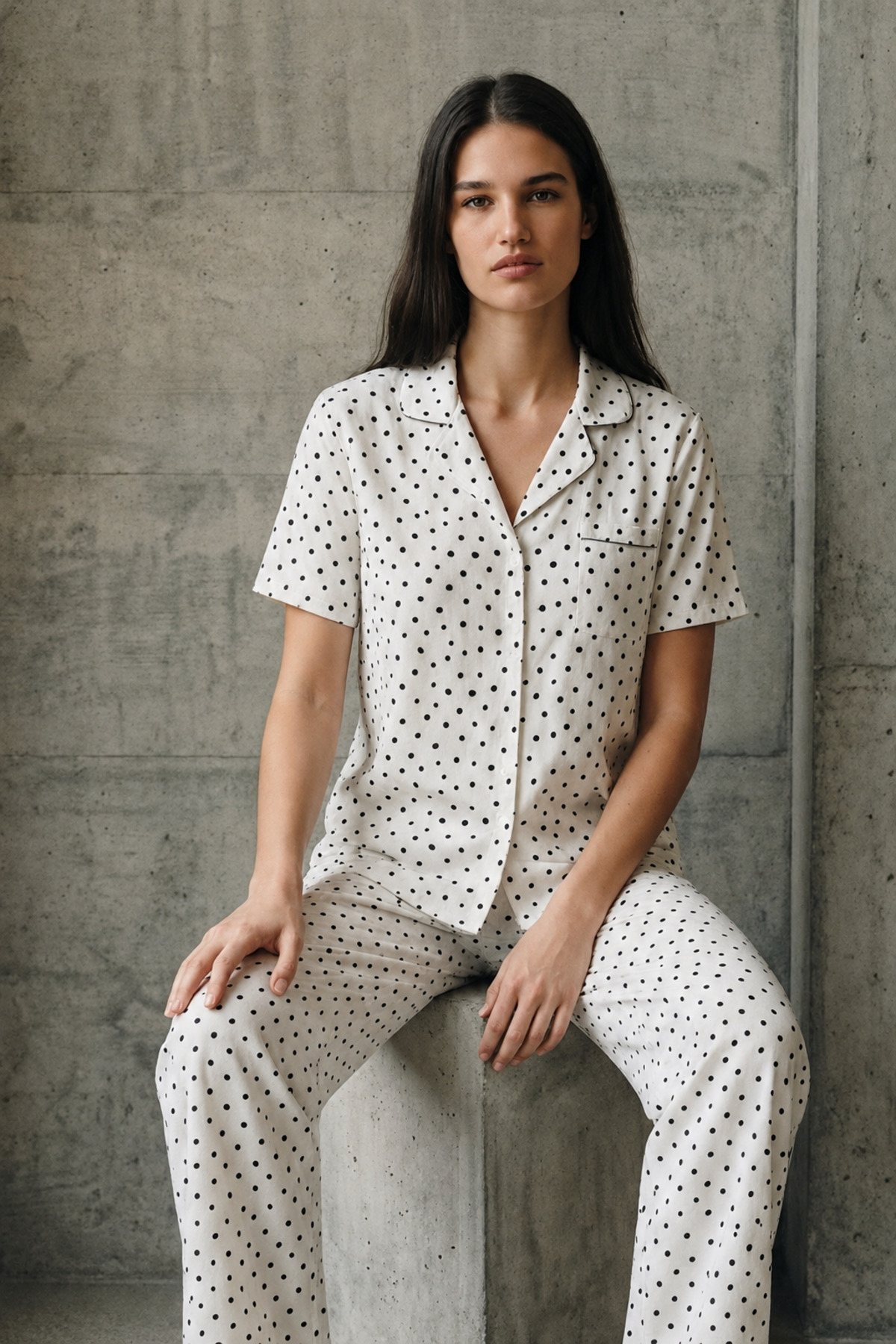 V Yaka Düğmeli Casual Kar Beyaz Pijama Takımı 4