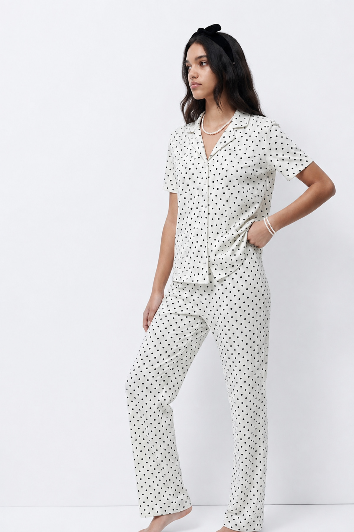 Standart Boy Elastanlı Kar Beyaz Pijama Takımı 3