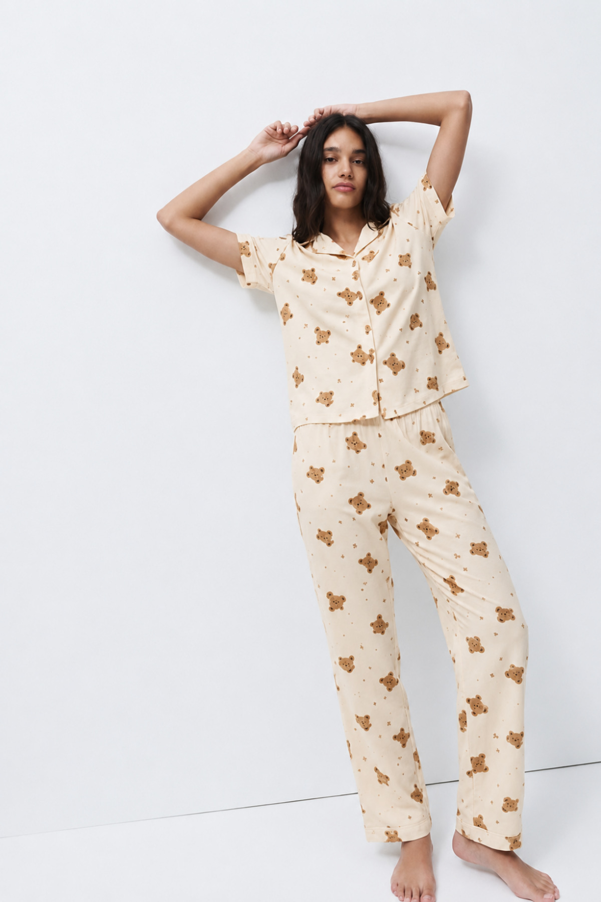 Standart Boy Elastanlı Kırık Beyaz Pijama Takımı 4