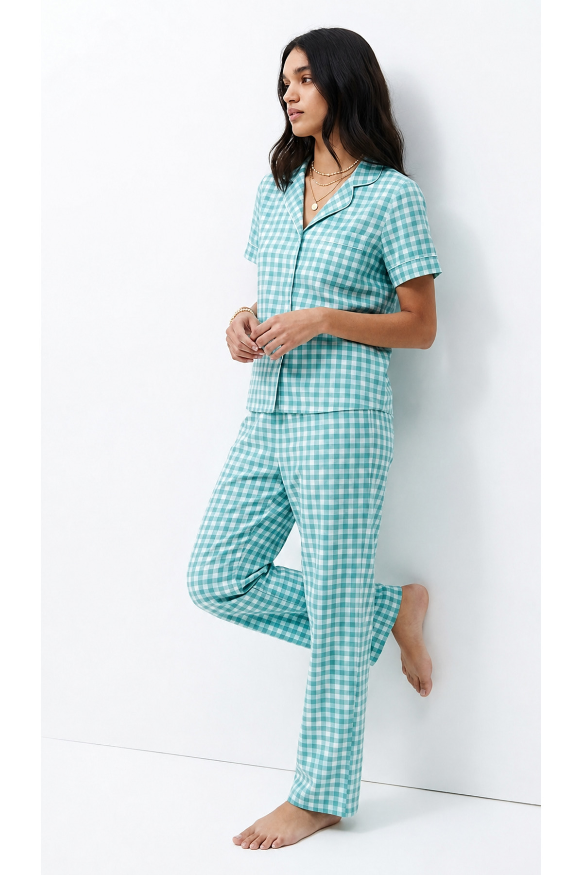 Standart Boy Elastanlı Su Yeşili Pijama Takımı 6