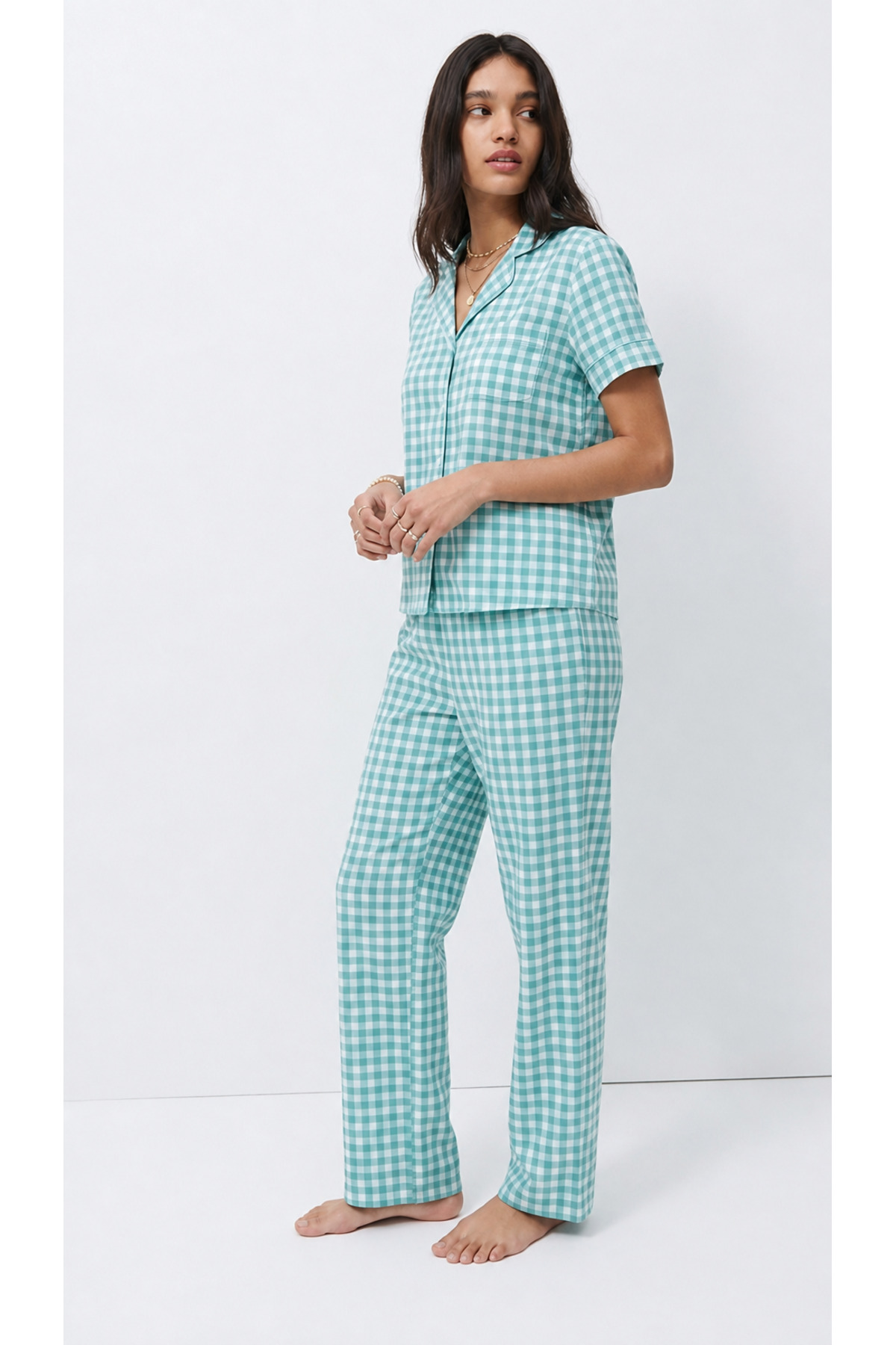Standart Boy Elastanlı Su Yeşili Pijama Takımı 4