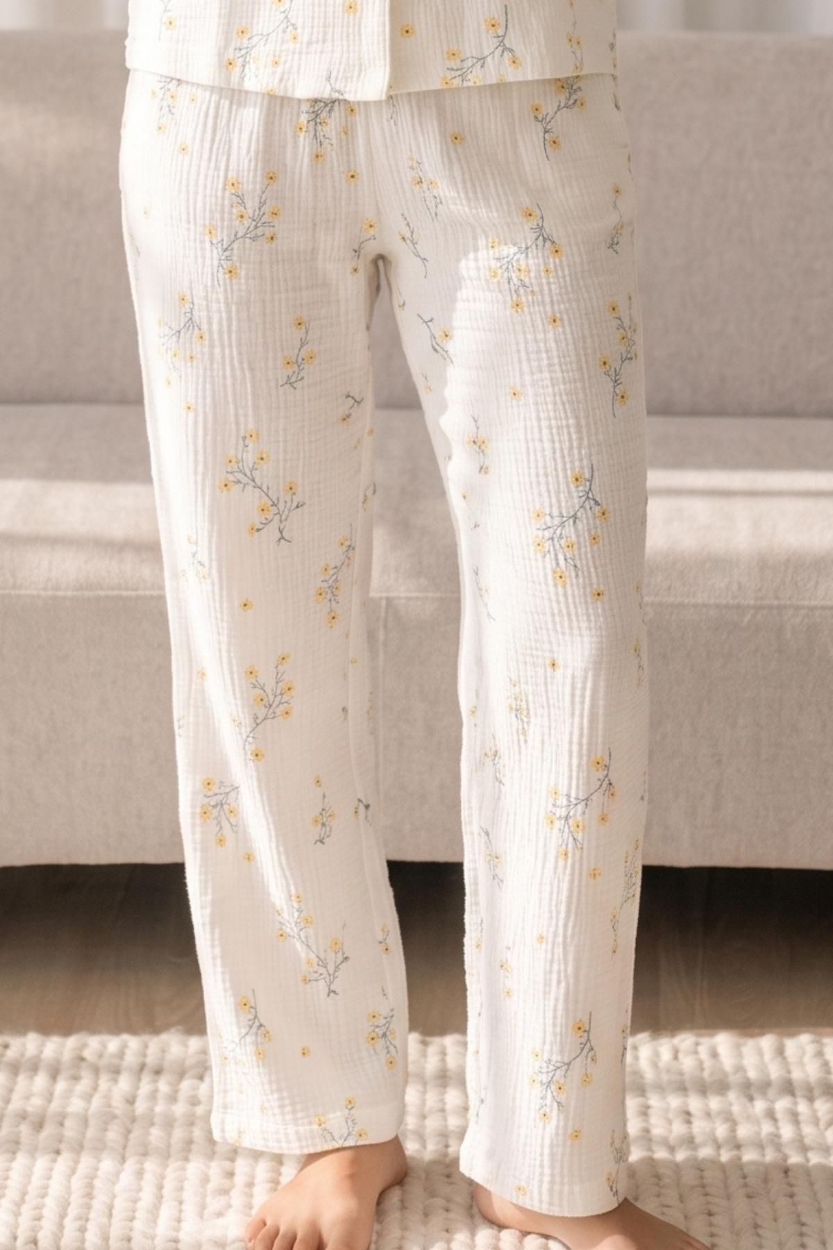 Kadın Loose Uzun Paça Pamuk Çok Renkli Pijama Takımı 4